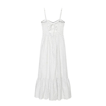 Women's hollowed out embroidered polka dot MIDI dress