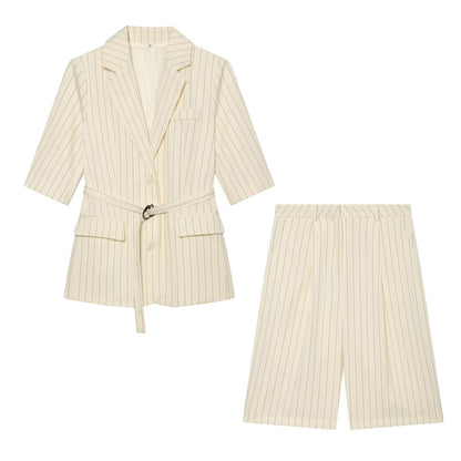 suit Women's 2 pieces five quarter sleeve lace up  Blazer Coat+shorts
