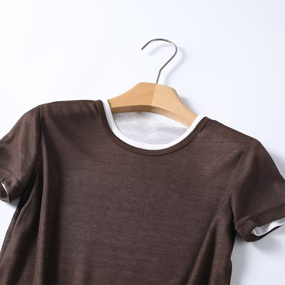 Women's O Neck double-layer short sleeved T-shirt