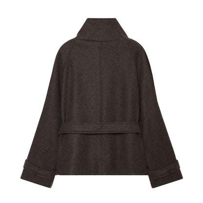 Women's soft textured double breasted stand collar Coat