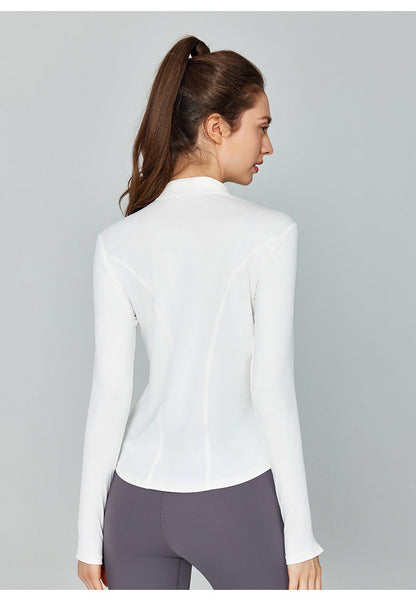 Women's new reflective half-zipper waist-closing fitness coat