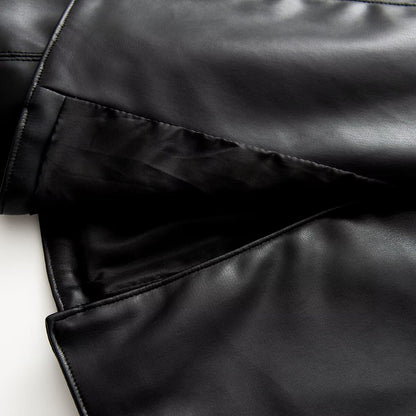 Women's slim double breasted faux leather Blazer Coat