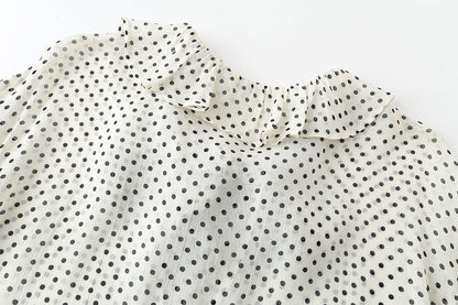 Women's bow decoration polka dot shirt
