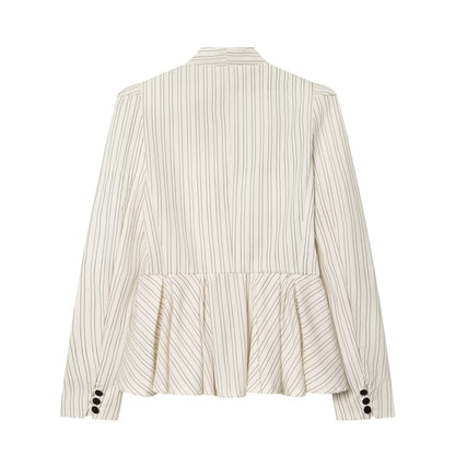 Women's short skirt style hem striped Blazer Coat