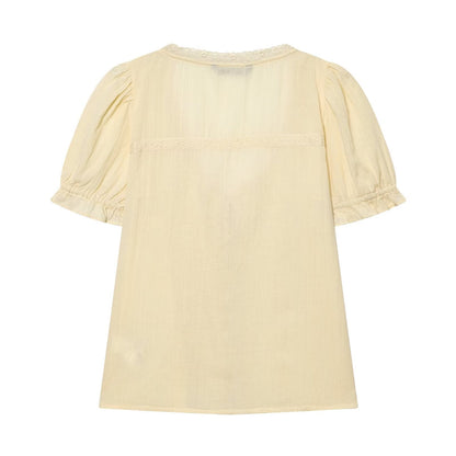 Women's embroidered chiffon lace up shirt