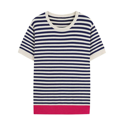 Women's round neck striped knitted top