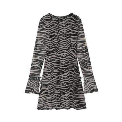 Women's animal striped printed tulle mini dress