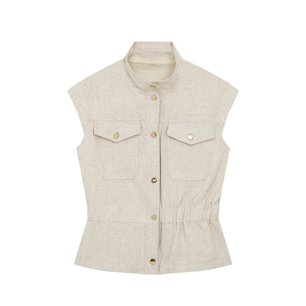 suit Women's 2 pieces pocket decoration linen blend vest+Pants