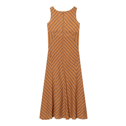 Women's sexy backless striped MIDI dress