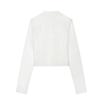 Women's standing collar buckle short top