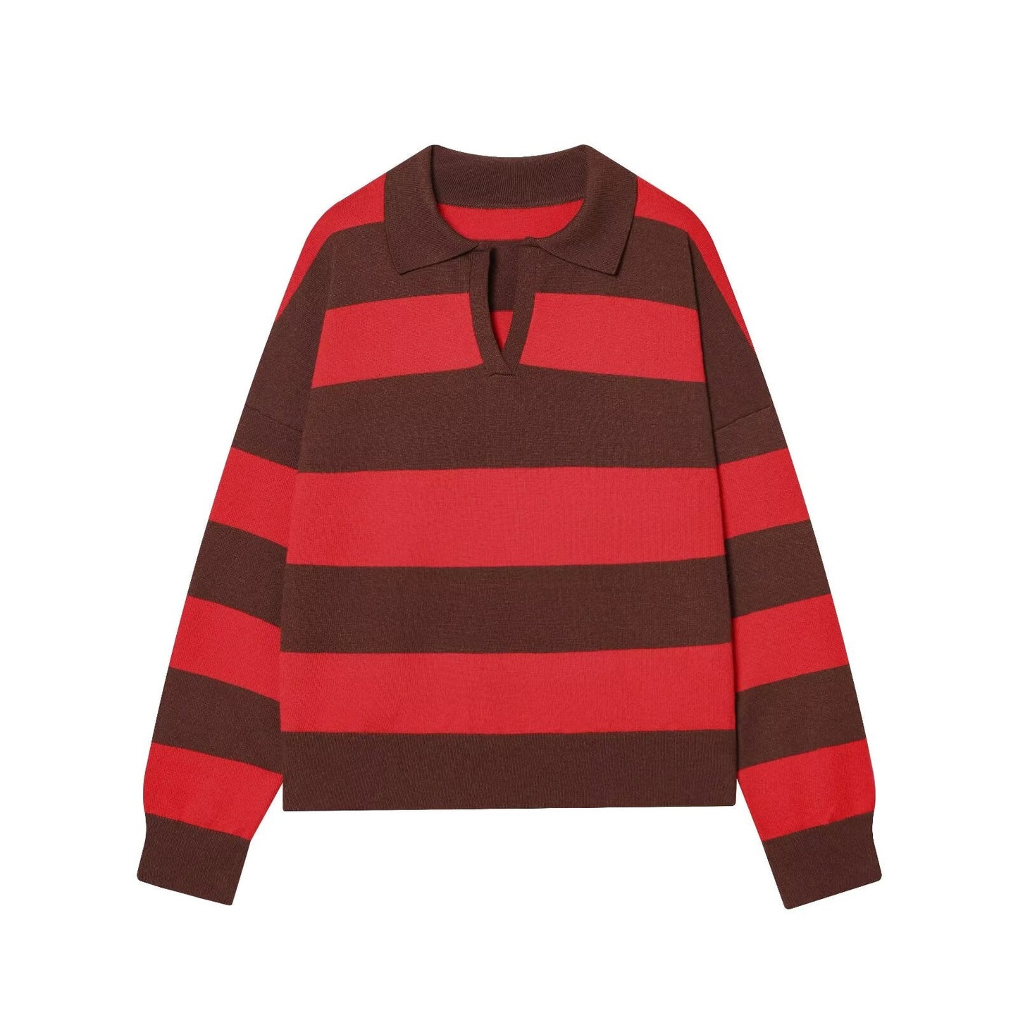 Women's casual striped knitted polo shirt
