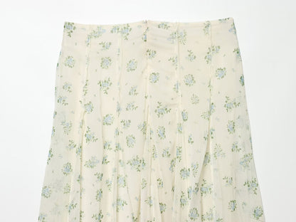 suit Women's 2 pieces chiffon floral A-line MIDI skirt+floral top