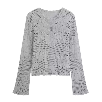 Women's round neck hollow knitted sweater