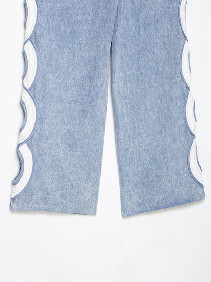 Women's hollow design high waisted straight jeans