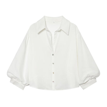 Women's linen blended bubble sleeve shirt