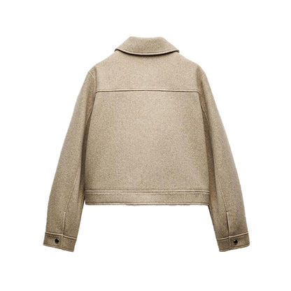 Women's short lapel woolen jacket Coat