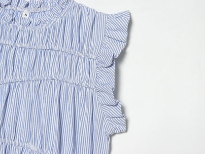Women's lace up decorative elastic striped top