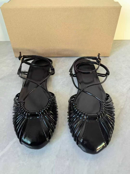 Women's Shoes 2026 New Style Closed-Toe Woven Hollow-Out Sandals Flat Shoes