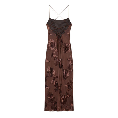 Women's embroidered floral backless MIDI dress