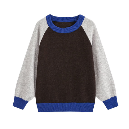 Women's round neck color blocked knitted sweater