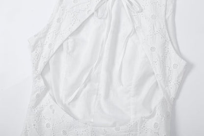 Women's hollow embroidery sleeveless MIDI dress