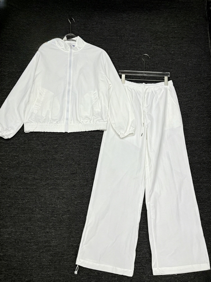 Women's new short stand-up collar zipper coat drawstring wide-leg pants