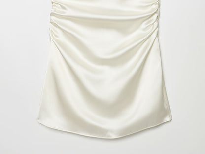 Women's pleated decorative satin texture mini dress