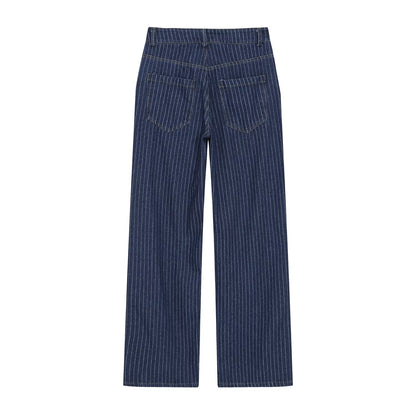 suit Women's 2 pieces short denim striped Coat+straight low rise jeans