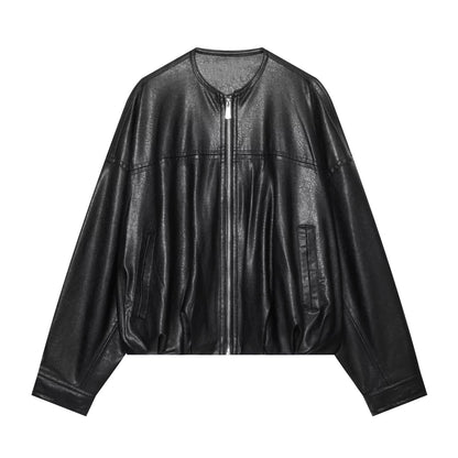 Women's Leather Effect Puff Sleeve Pilot Jacket Coat