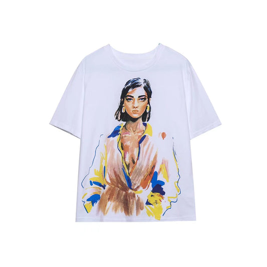 2026 multi-color printed letter T-shirt women short sleeved O-neck loose T-shirt