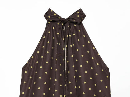 Women's polka dot hanging neck MIDI dress