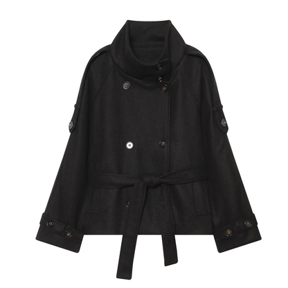 Women's soft textured double breasted stand collar Coat