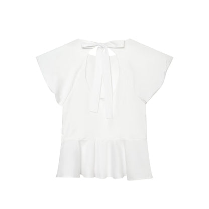 Women's backless bow decoration poplin top