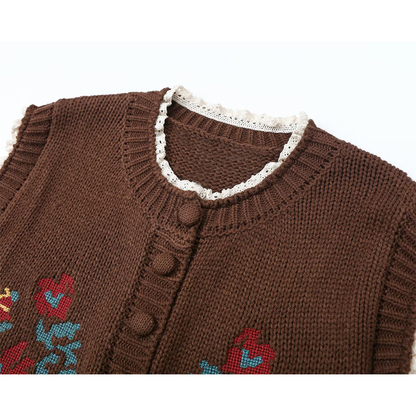 Women's O-Neck flower jacquard knitted vest