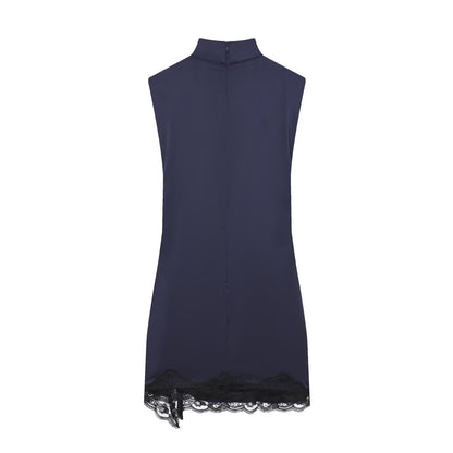 Women's lace patchwork satin texture mini dress