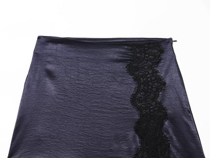 Women's satin textured patchwork lace mini skirt