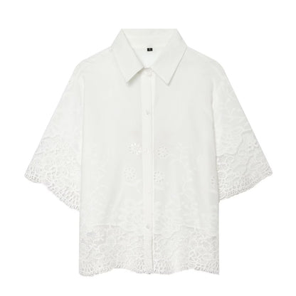 Women's casual hollowed out embroidered shirt