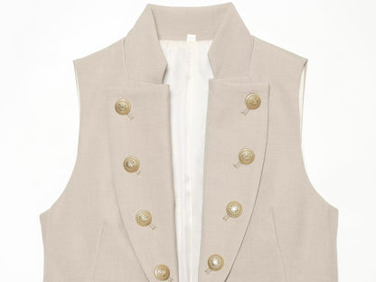 Women's button decoration stand collar vest