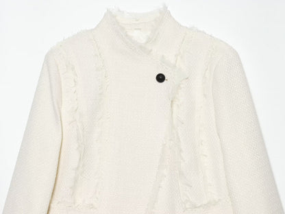 Women's Hairy edge decorative stand collar Blazer Coat