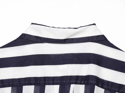 Women's With Belt Long Style Striped Shirt