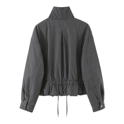 Women's Plaid Stand Collar Cotton Jacket Coat