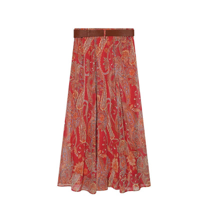 suit Women's 2 pieces printed hanging collar top+Skirts