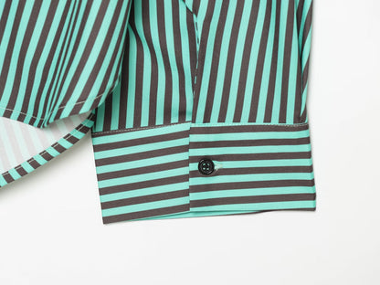 Women's pleated decorative loose striped shirt