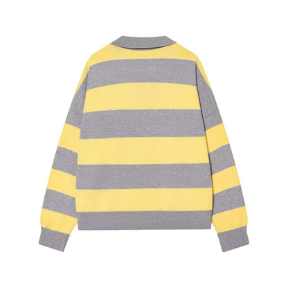 Women's casual soft texture striped knitted polo shirt