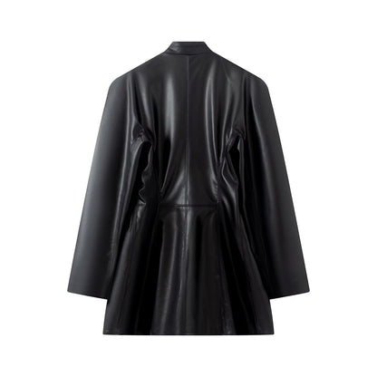 Women's slim double breasted faux leather Blazer Coat