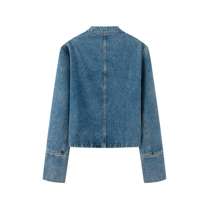 Women's buckle decoration retro denim Coat