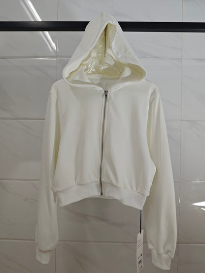 Women's New Fashion Joker Hooded Short Long Sleeve Zipper Sweater Coat.