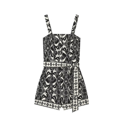 Women's with Belt vacation style printed jumpsuit shorts