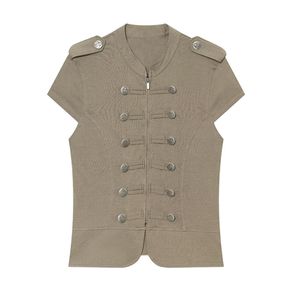 Women's buckle decoration slim zipper vest