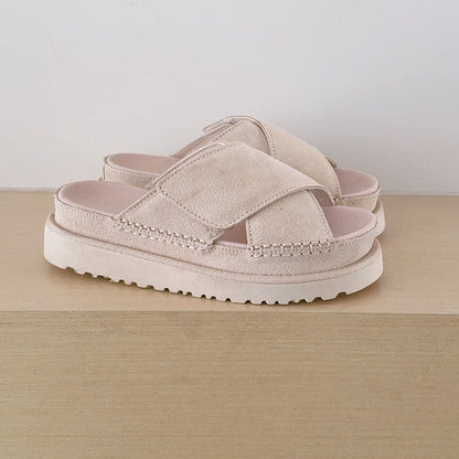 Women's 2026 new cross hook and loop platform slippers